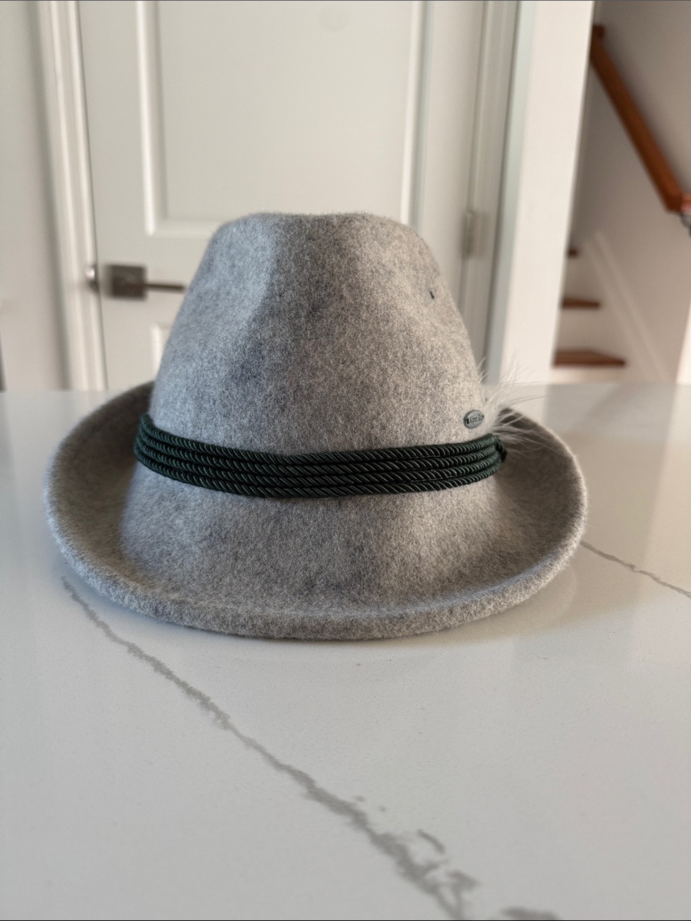 Gray Felt Fedora with Dark Green Cord Trim